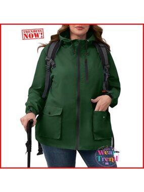 Plus Size Waterproof Windproof Rain Jacket Hooded Packable Lightweight